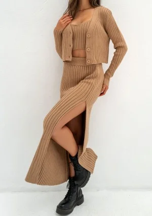 Celine - Short camel brown knitted cardigan