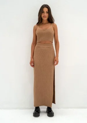 Celine - Camel brown knitted maxi skirt