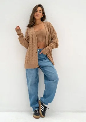 Daven - Camel brown braided oversize cardigan