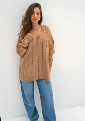 Daven - Camel brown braided oversize cardigan