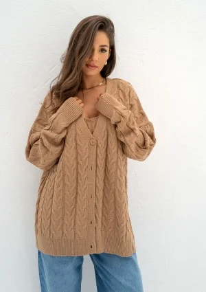 Daven - Camel brown braided oversize cardigan