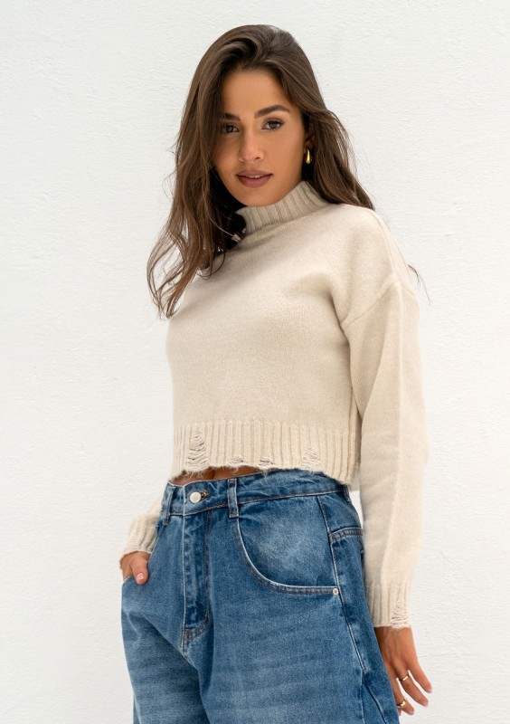 Nari - Golf z ozdobnym pruciem Beżowy