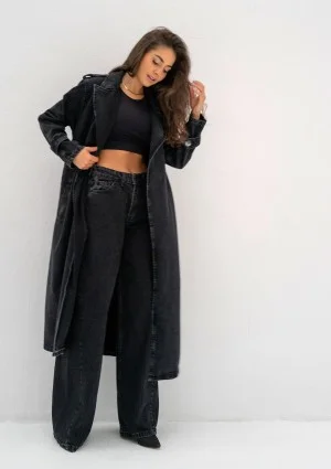 Maybe - Black denim midi trench