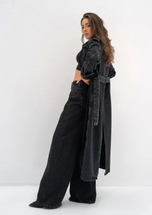 Maybe - Black denim midi trench