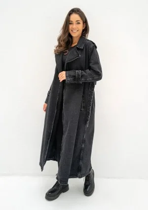 Maybe - Black denim midi trench