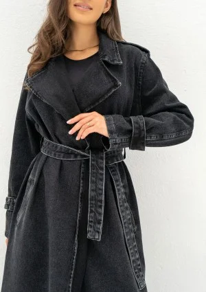 Maybe - Black denim midi trench