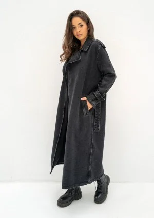 Maybe - Black denim midi trench