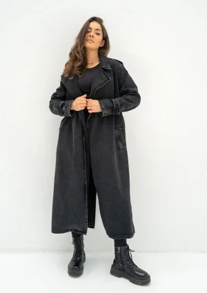 Maybe - Black denim midi trench