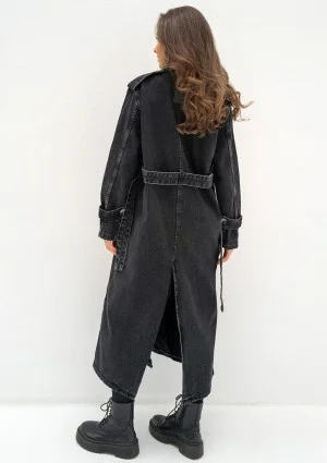 Maybe - Black denim midi trench