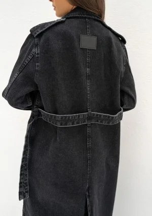 Maybe - Black denim midi trench