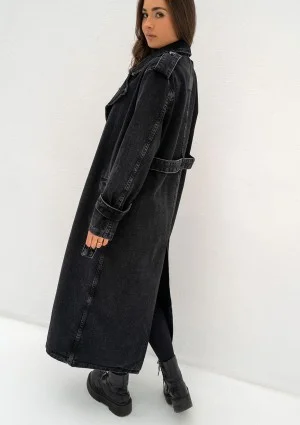 Maybe - Black denim midi trench