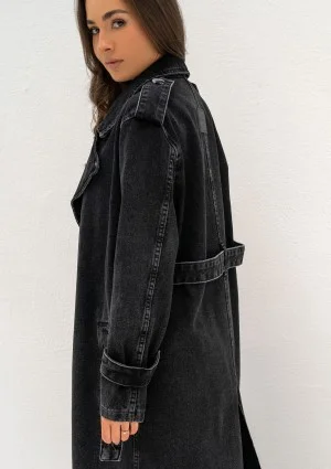 Maybe - Black denim midi trench