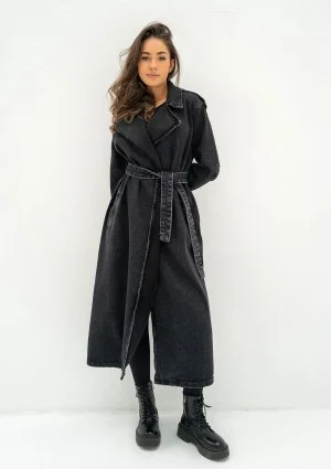 Maybe - Black denim midi trench