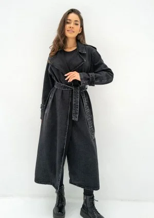 Maybe - Black denim midi trench