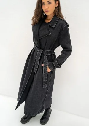 Maybe - Black denim midi trench