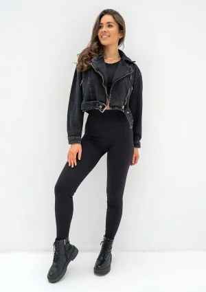 Moya - Black denim jacket with a belt