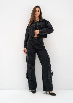 Mate - Kurtka  jeansowa crop Black