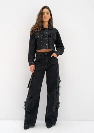 Mate - Kurtka  jeansowa crop Black