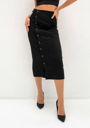 Carri - Black denim midi skirt