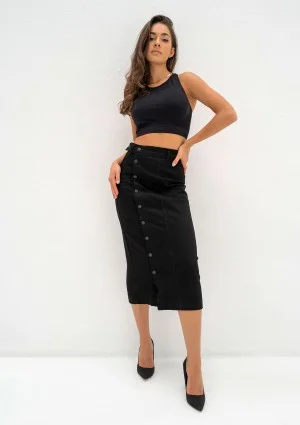 Carri - Black denim midi skirt