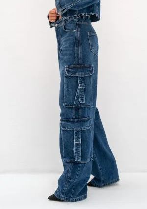 Cork - Jeansy damskie cargo Navy
