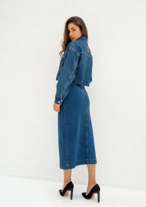 Carri - Navy blue denim midi skirt