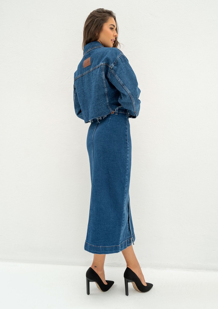 Carri - Spódnica jeansowa midi na napy Navy