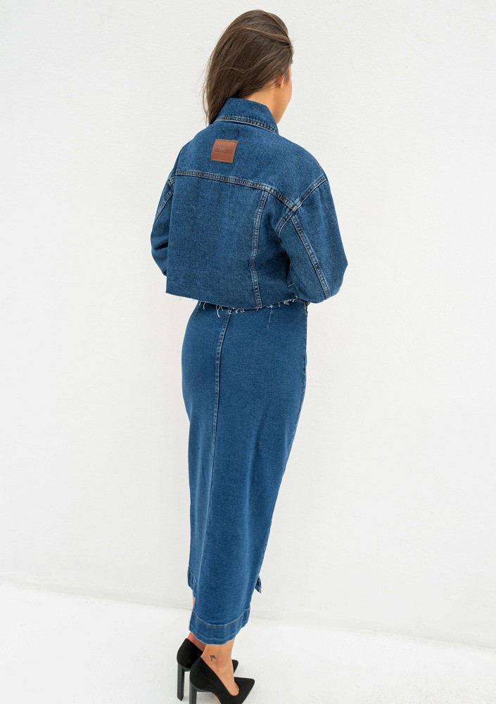 Carri - Spódnica jeansowa midi na napy Navy