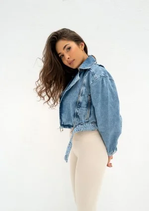 Moya - Blue denim jacket with a belt