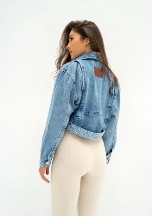 Moya - Blue denim jacket with a belt