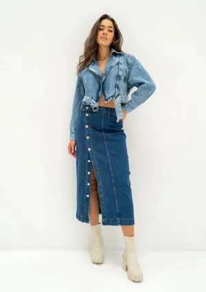 Moya - Blue denim jacket with a belt