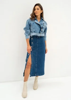 Moya - Blue denim jacket with a belt