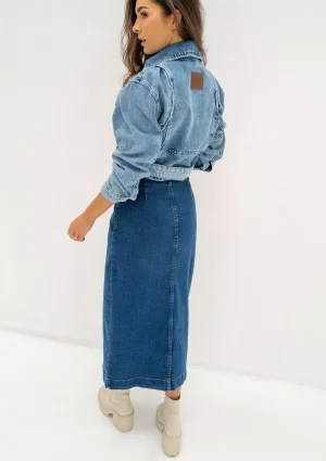 Moya - Blue denim jacket with a belt