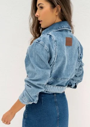 Moya - Blue denim jacket with a belt