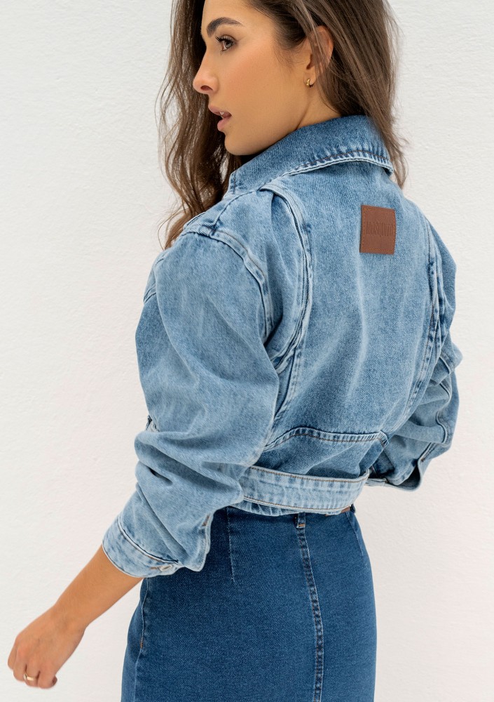 Moya - Blue denim jacket with a belt