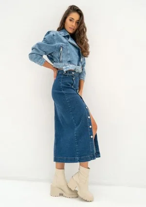 Moya - Blue denim jacket with a belt