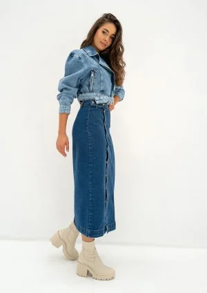 Moya - Blue denim jacket with a belt