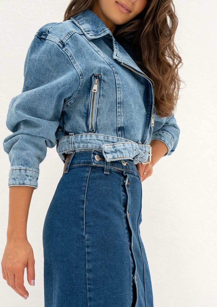 Moya - Blue denim jacket with a belt