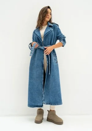 Maybe - Blue denim midi trench