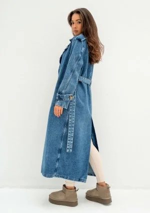 Maybe - Blue denim midi trench