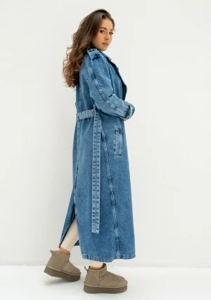 Maybe - Blue denim midi trench