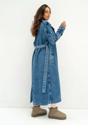 Maybe - Blue denim midi trench