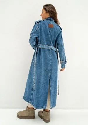 Maybe - Blue denim midi trench