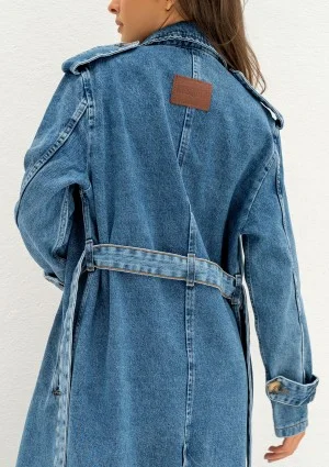 Maybe - Blue denim midi trench