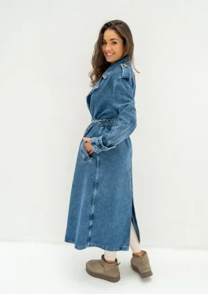 Maybe - Blue denim midi trench