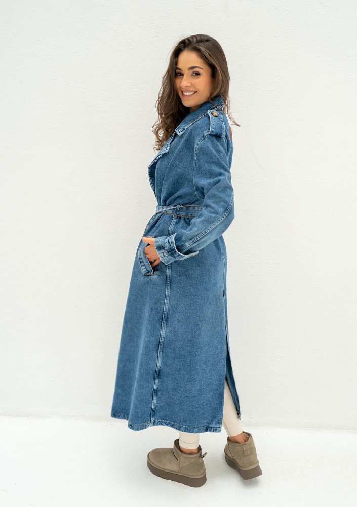 Maybe - Blue denim midi trench