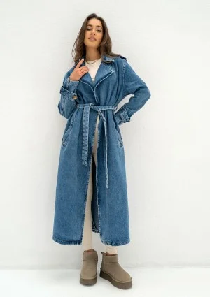 Maybe - Blue denim midi trench