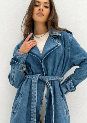 Maybe - Blue denim midi trench