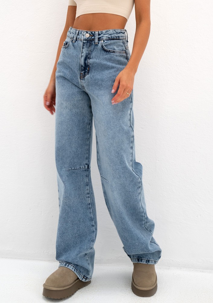 Rock - Jeansy damskie z szeroką nogawką Light Blue