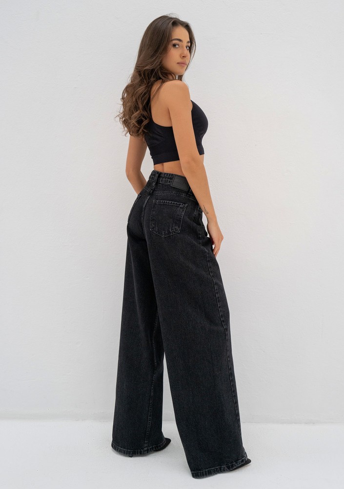 Tiff - Jeansy damskie typu wide Black